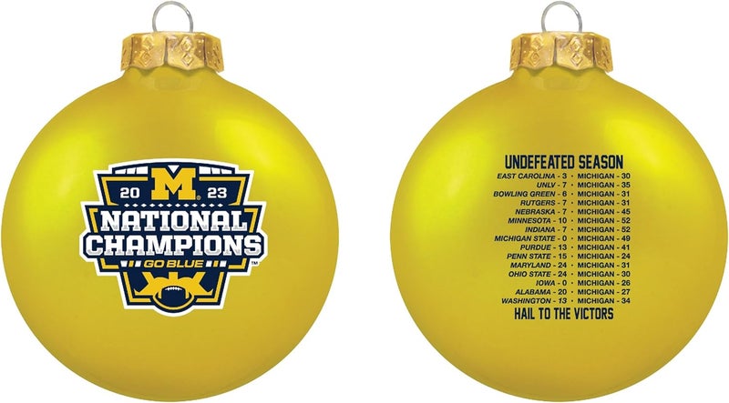 NCAA Michigan 2023 College Football National Champions Ornament -3 1/4" Glass Ball Tree Ornament-2 Sides-Maize